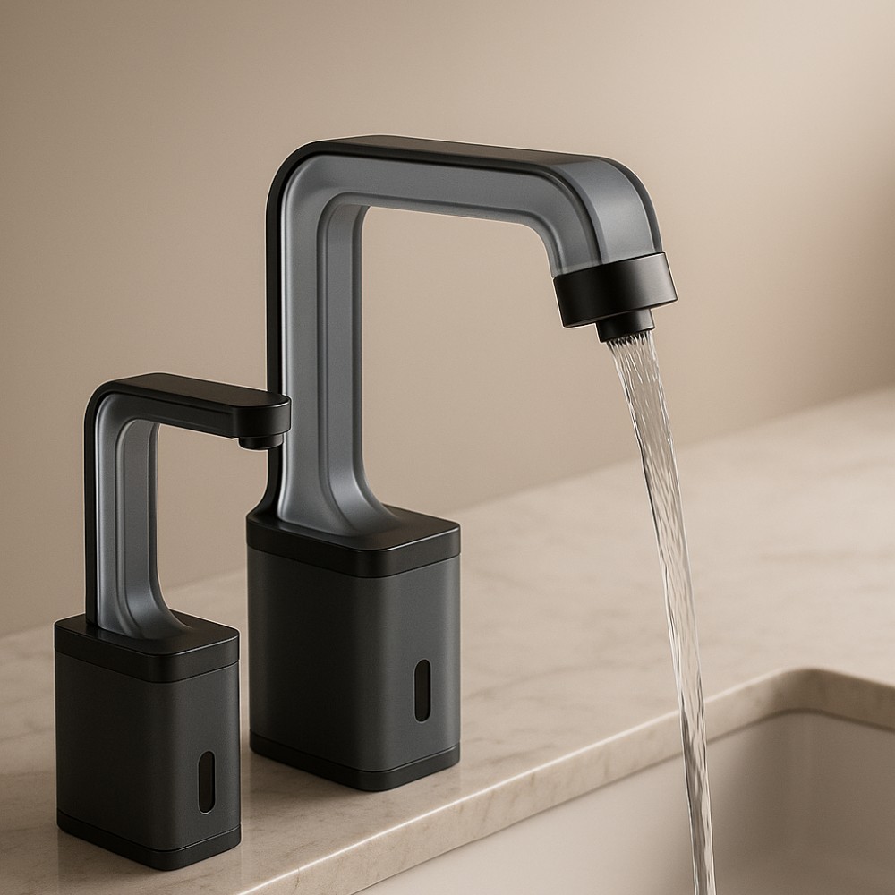Fontana XSeries Eclipse Tone black and white touchless flush valve